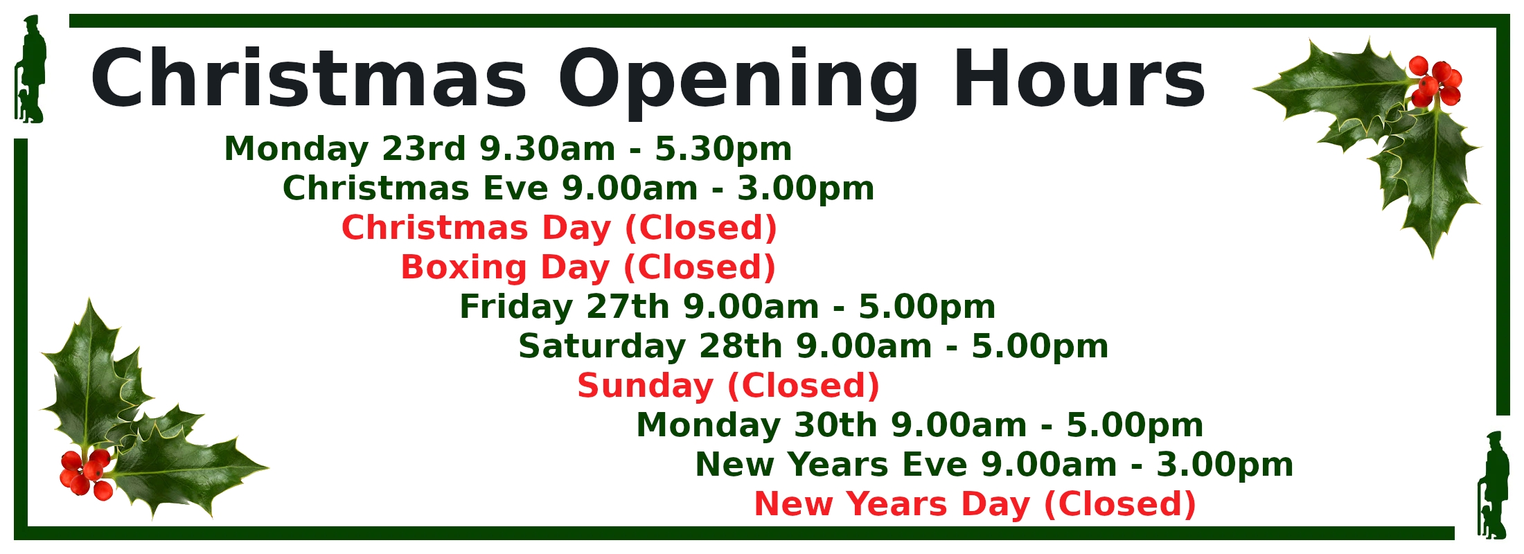 Christmas Opening Hours At The Countryman Of Derby